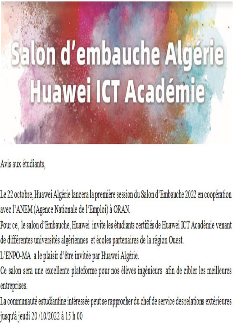 Salon d'embauche Huawei ICT Académie